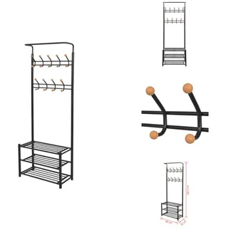 vidaXL Garderobe mit Schuhablage 68×32×182,5 cm Schwarz - Kleiderhaken & Garderobenständer - Schwarz