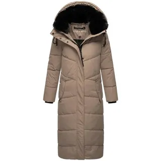 Navahoo Damen Wintermantel warmer Steppmantel extralang mit abnehmbarer Kapuze Hingucker XIV Taupe Grey Gr. S - S