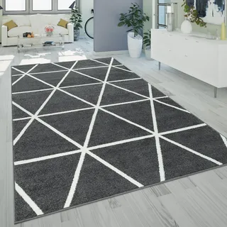 Paco Home Teppich »Stella 401« rechteckig 16 mm Höhe Kurzflor, Pastellfarben, Rauten Design, Skandi Muster, Kundenliebling, grau