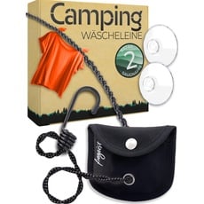 Wäscheleine Camping mit Saugnapf + Haken - 3m | Das perfekte Reise-Zubehör und Reise Must Have | Reisewäscheleine, Wäscheleine Reise | Wäsche Trocknen bei Backpacking, Outdoor, Wandern, Camping Gadget