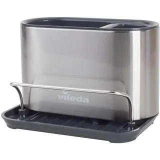 vileda Spülbecken Organizer Edelstahl mit Schwammhalterung - Praktischer Halter für Schwämme, Bürsten & Seifenspender - Platzsparend & Rostfrei - Ordnungshelfer für Saubere Küchenarbeit