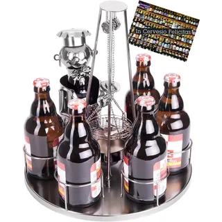 BRUBAKER Flaschenhalter Grillmeister mit Schwenkgrill Metall Skulptur mit Geschenkkarte
