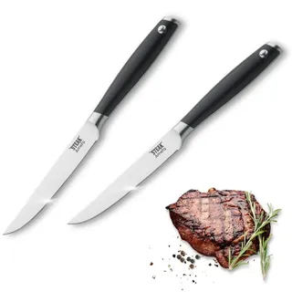 Amefa TENDERLOIN Steakmesser Set 2-teilig | Steakmesser mit Kunststoffgriffen | Schwarz | Wellenschliff Messer | Spezialklingenstahl hochglanzpoliert | Mit Etui | Grill Zubehör | Steak Besteck Set
