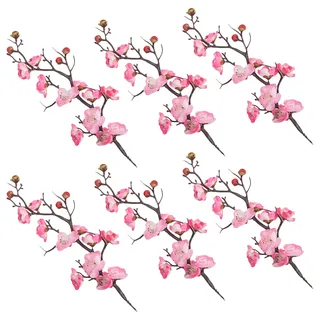 Mikikit 6 Stück Pflaumenblütenzweig Tortenstecker aus Kunststoff | Rosa, Leichtes Foto Prop Design, Shower und Gartenparty, Fondant Deko für Torten Fertig