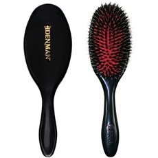 Denman Cushion Hair Brush (Medium) with Soft Nylon Quill Boar Bristles -Detangle and shine, adds gloss and shine to the hair, gently smooths and detangles curls and fly-aways – Black, D81M