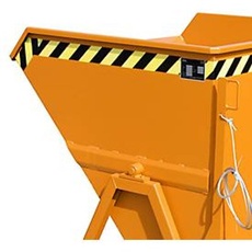 Kippmulde Bauer KS 550, Stahl, orange, B 1245 x T 1200 x H 1170 mm, 550 l, bis 1000 kg, Rollen, manuelle Kippvorrichtung