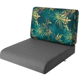 Bjird Sesselkissen, Kissen für Rattanmöbel, Sitzkissen & Rückenkissen, Sitzkissen für Sessel / Stühle - Indoor & Outdoor - Anti-Rutsch - 60x60 cm, Graphit + grünes Gras