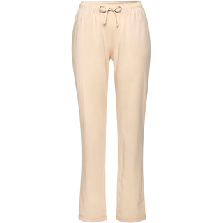 Pyjama S.OLIVER, Damen, Gr. 48/50, beige (beige, weiß, gestreift), Single Jersey, Obermaterial: 60% Baumwolle, 40% Polyester, gestreift, unifarben, bequem lang, Rundhals, Homewear-Sets Pyjama, mit garngefärbten Streifen im Oberteil