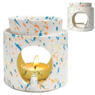 Duftlampe Teelicht mit Teelichthalter, Duftlampe für Ätherische Öle, Candle Warmer Lamp, Keramik Räucherstövchen, Duftöl und Duftwachs diffusor, Stövchen für ätherische Öle, Abnehmbare Schale, Bunt