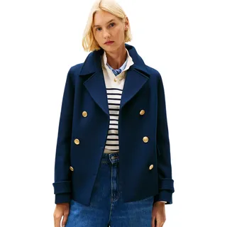 Tommy Hilfiger Damen Kurzmantel Wool Blend Zweireihig, Blau (Dark Night Navy), 32