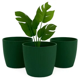 Home Garden Ornaments Blumentopf Set 3er – Kunststoff Übertopf, geriffeltes Design, modern & dekorativ, für Zimmerpflanzen (15,5 cm, Grün)