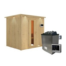 KARIBU Sauna »Rakvere«, inkl. 9 kW Saunaofen mit externer Steuerung, für 3 Personen - beige