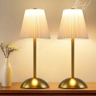 ZMH Tischlampe Kabellos Nachttischlampe 2er Set  -  LED Tischleuchte Akku Touch Dimmbar 3 Farbtemperature Nachttischleuchte mit USB Wei? Stoff Lampenschirm Design Schlafzimmerlampe f1r Wohnzimmer - Weiß