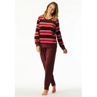 Schlafanzug SCHIESSER "Comfort Nightwear", Damen, Gr. 50, burgund, Stoff, Obermaterial: 75% Baumwolle, 25% Polyester, bequem lang, Rundhals, Homewear-Sets Schlafanzug, Baumwollmischung, Rundhals-Ausschnitt, langärmelig, Velour-Qualität