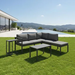 Mucola Sitzgruppe Aluminium Ecksofa mit Beistelltisch Lounge wetterfest Grau Tisch Balkonmöbel Terrasse Outdoor-Möbel Garten - Grau