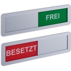 Bild Türschild "Besetzt Frei", 2er Set, Toilettenschild mit Klebestreifen, Magneten und Schieber, Acryl, silber