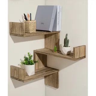 SUMGAR Wandregal Holz Eckregal Wand Hängend Schweberegal Hängeregal Bücherregal Duschablage Eckregal für Küche Badezimmer Wanddekoration Regale, 3er Set