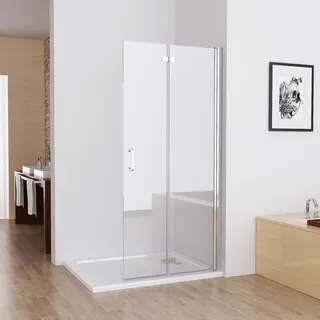 MIQU Nischentür 75 x 195 cm Walk in Duschabtrennung Faltbar Duschwand für Dusche Pendeltür Falttür Duschtür aus NANO ESG Glas Rahmenlos duschtrennwand ohne Duschwanne