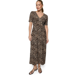 Maxikleid ZERO "Maxikleid kurzarm mit Leoprint", Damen, Gr. 34, EURO, beige (beige, schwarz), Obermaterial: 3% Elasthan EL. 97% Polyester PES., Kleider Maxikleid