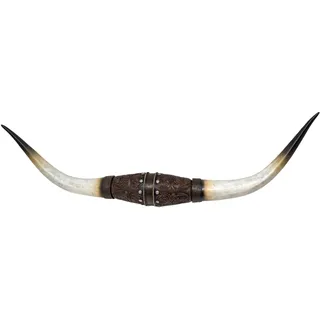 Faux Bull Longhorn Schädel Wanddekoration - Harz-Skulptur mit gedrehtem Lederstil - Rustikale Lenkhörner Wandkunst für Western, Südwesten, Indianer Dekor - Tolle Geschenkidee
