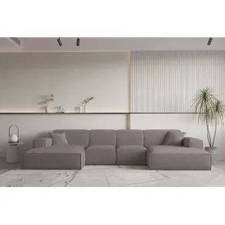 Wohnlandschaft U-Form CELES PREMIUM XS in Stoff Ascot Bukla Taupe - Beige
