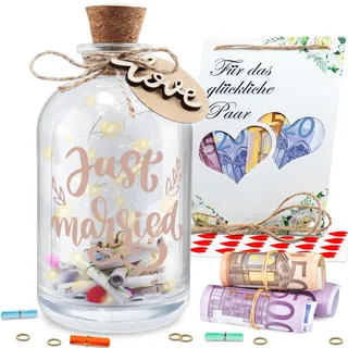 LED Flaschenlicht Hochzeit Hochzeitsgeschenke Geld für Brautpaar Geldgeschenke Hochzeit Verpackungen Hochzeitsgeschenke Geld Spardose Leuchtflasche für Frisch Verliebte Geburtstag (Just Marriage)