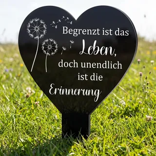 Photect Herz Grabstecker Schwarz Acryl Grabschmuck mit Gravur Begrenzt ist das Leben Träumen Gedenktafel Grabstein Grabdeko Wetterfest Gartenstecker für Grab(Löwenzahn)