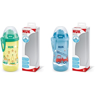 NUK First Choice+ Flexi Cup Trinklernflasche & First Choice+ Flexi Cup Trinklernflasche | ab 12 Monaten | auslaufsicher mit Trinkhalm | Clip und Schutzkappe | BPA-frei | 300 ml | Feuerwehrauto (blau)