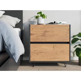 Posseik Nachttisch Industrial A 2 Schubladen 60 cm Grafit Eiche Front