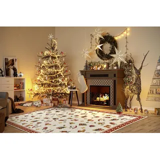 Villeroy & Boch Design Teppich Nostalgic - Toy's Delight - Christbaum Decke, Weihnachten Tannenbaum & Weihnachtsbaum für Wohnzimmer, Schlafzimmer, Esszimmer, Flur - Rot Multifarben, 160x230 cm