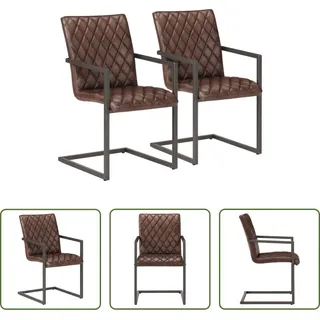 The Living Store Freischwinger 2 Stk. Braun Echtleder - Braun