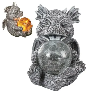 AXVRAV Drachen Gartendeko für Draußen, Lustige Drachen Figuren mit Solarleuchte, Harz Skulptur Gartenfigur als Gartendekoration für Balkon Terrasse Hof Rasen Zaun, Geschenkidee für Männer Frauen