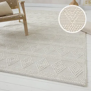 otto home »Grunno« rechteckig 8 mm Höhe 70% Wolle, handgewebt, Raute, Hoch-Tief, Wohnzimmer, Naturfaser