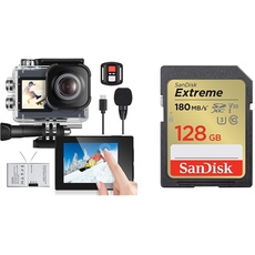 icefox Action Cam 4K Ultra HD 20MP Kamera Unterwasserkamera & SanDisk Extreme SDXC UHS-I Speicherkarte 128 GB