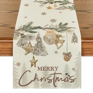 Artoid Mode Bäume Hirsche Kugel Merry Christmas Weihnachten Tischläufer, Winter Xmas Küche Tisch Dekoration Drinnen Urlaub Party Dekor 40x100 cm