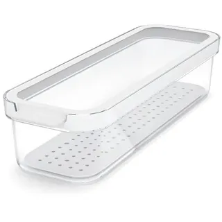 Rotho Kühlschrankbox , Klar, Weiß , Kunststoff , 9.2x6.2x28.2 cm , BPA-frei, Reach, DIN EN ISO 14001, DIN EN ISO 9001 , Küchenzubehör, Vorratsbehälter, Frischhaltedosen