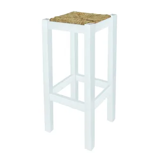 Aranaz Rustikaler Hocker, hohe Sitzbank, Anea-Sitz, Kiefernholz, ideal für zu Hause, für Küche, Bad, Schlafzimmer, Bar, robust, funktional und dekorativ, weiß, 32,5 x 32,5 x 70 cm