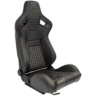 Auto-Style AutoStyle Sportsitze 'AK' - Schwarzes Kunstleder + Gelbe Nähte | Doppelseitig Verstellbare Rückenlehne - inkl. Laufschienen