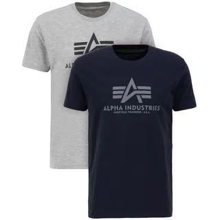 Alpha Industries Herren Basic T 2 Pack T-Shirt, Grey.Heat/Rep.Blue, L