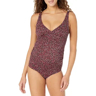 Amazon Essentials Damen Umstands-Badeanzug mit V-Ausschnitt, Ziegelrot Leopardenmuster, 44