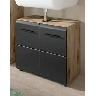 inn.furn Waschbeckenunterschrank Cover in schwarz matt und Nox Eiche Badezimmer, Unterschrank 60 cm - Naturbelassen, Schwarz