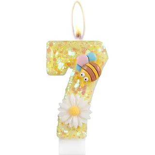 Bessy shop Geburtstagskerzen Zahlen 7,Bienenblumen Zahlenkerze,Geburtstagskerze für Jungen & Mädchen Gelbe Biene & Blume für Geburtstag Kreative Kuchendekoration & Geburtstagsdekoration