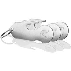 MAGATI Einkaufswagenlöser Schlüsselanhänger abziehbar multifunktional aus Edelstahl mit Schlüsselfundservice und Profiltiefenmesser 3er Set