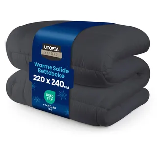 Utopia Bedding Bettdecke 220 x 240 cm, Ganzjahresdecke 370 GSM Füllung, atmungsaktive Schlafdecke, Steppdecke, Super Weiche Kuschelige (Grau)