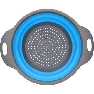 Sieb Küchensieb Klappbar, Faltbarer Silikonsieb, Seiher Nudelsieb Abtropfsieb aus Silikon für Küche, Hitzebeständig und Platzsparend (Blau)