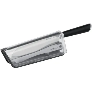 Tefal K25790 Eversharp Santokumesser + Messerschärfer integriertes Schleifsystem Allround-Küchenmesser, Schwarz, 16.5 cm