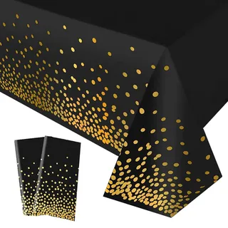 2 Stück Einweg Tischdecke Schwarz/Gold Punkt Kunststoff Tischdecken Rechteckig,137*274cm Tischdecke Rolle Wasserdichte Ölbeständig Garten Tischtuch Papiertischdecke für Party,Geburtstag,Weihnachten