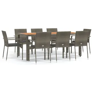 vidaXL 9-tlg. Garten-Essgruppe mit Kissen Grau Poly Rattan - Grau