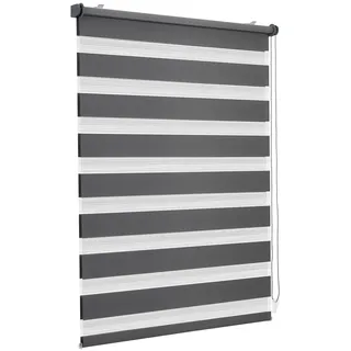 Sekey Doppelrollo Klemmfix ohne Bohren für Fenster, Doppelrollo 90 cm breit, Duo Rollo Jalousie Sonnenschutz, 90x210cm, Dunkelgrau