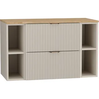 WENA Waschtischunterschrank 100 cm, mit 2 Regale, geriffelte Fronten, Griffe aus Metall in der Farbe Gold (Farbe: Kaschmir/Eiche Platte) - Beige, Bronze